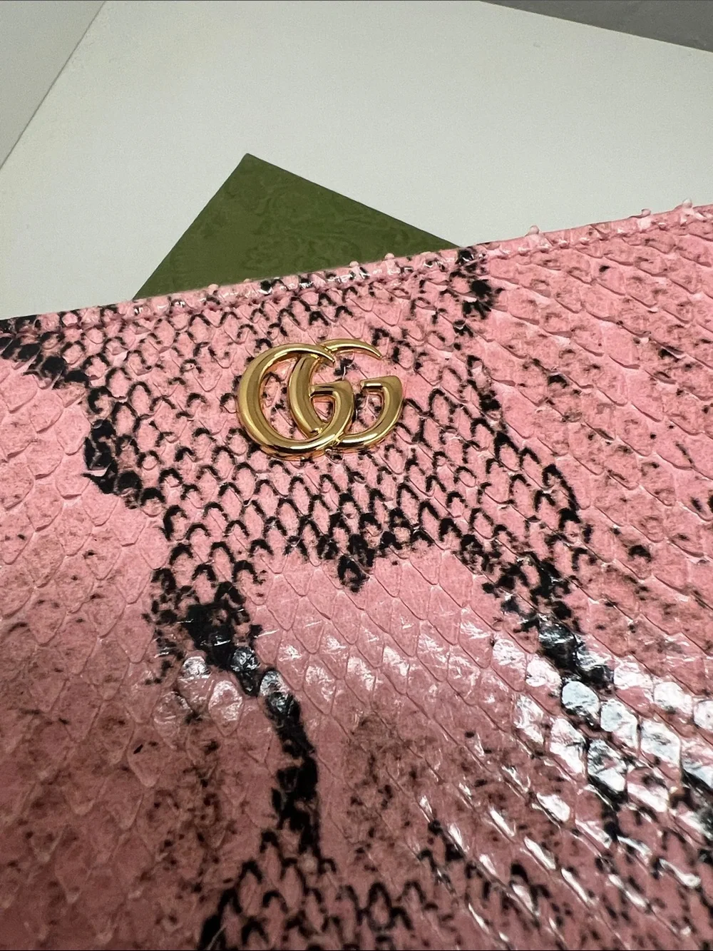 Gucci GG Marmont Zipper Wallet Pink Python Leather Long Wallet